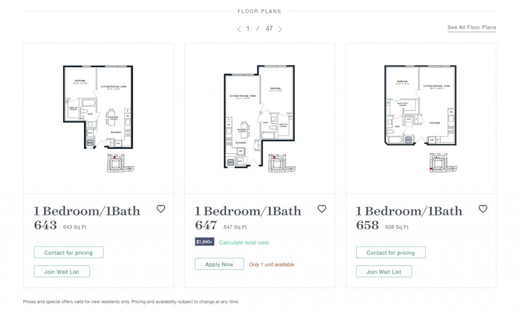 Apartment floor plans feature