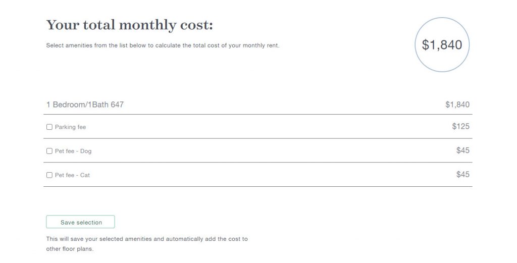 total cost calculator feature