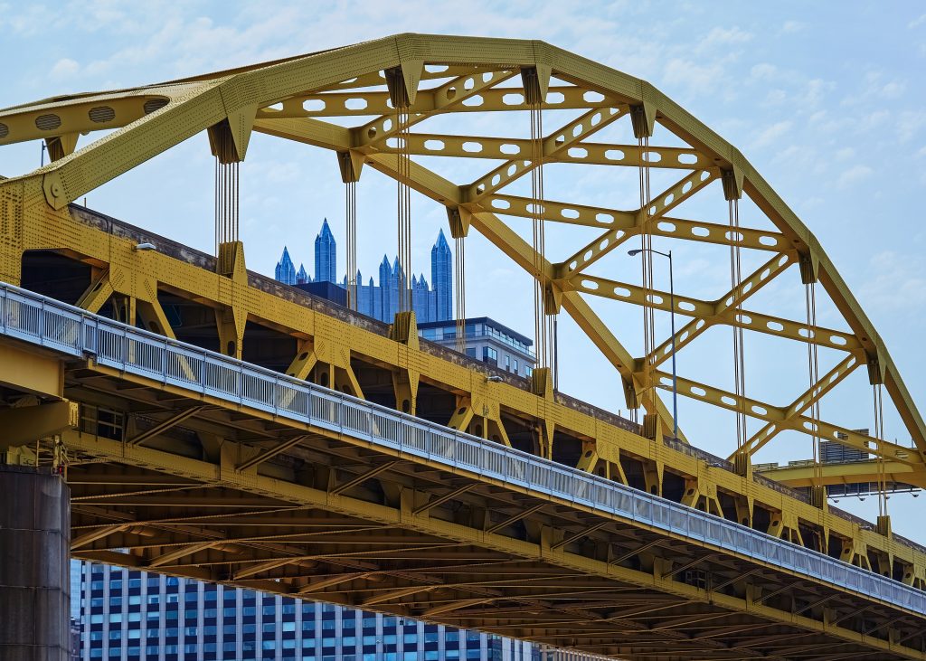 Yellow Steel Bridge in Pittsburgh, PA